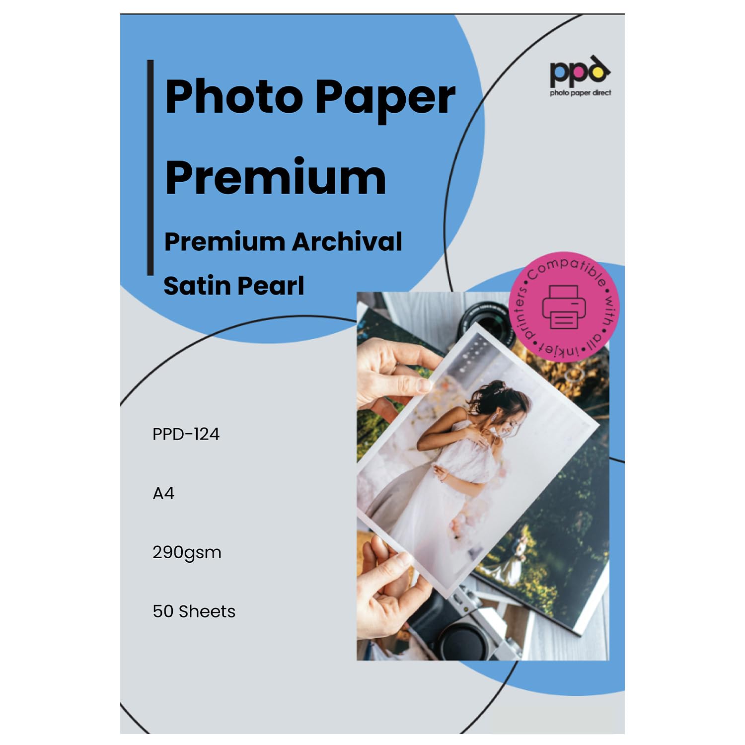 PPD 50 Sheets A4 Inkjet Satin Premium Plus Archival Photo Paper 290gsm PPD-124-50