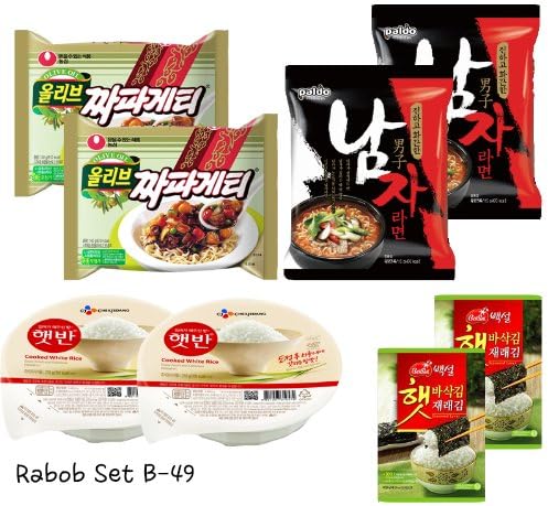 Rabob Set B-49(Namja Ramen x2, Chapaghetti x2, Cooked White Rice x2, Crispy Toasted Seaweed x2) 라밥 세트 B-49 (남자라면 x2, 짜파게티x2, 햇반 x2,백설 도시락 김 x2)