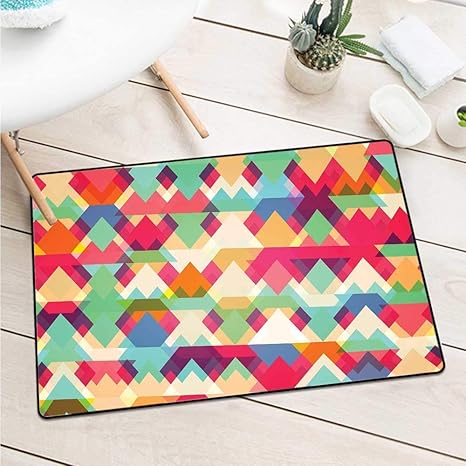 Amazon 独立系開発会社コマーシャルグレードエントランスマット抽象的で活気のあるカラフルな三角形がエントランスの芸術的なディスプレイと幾何学 的デザインを重ねますガレージパティオw31 5 X L47 2インチマルチカラー 75x45cm 玄関マット オンライン通販