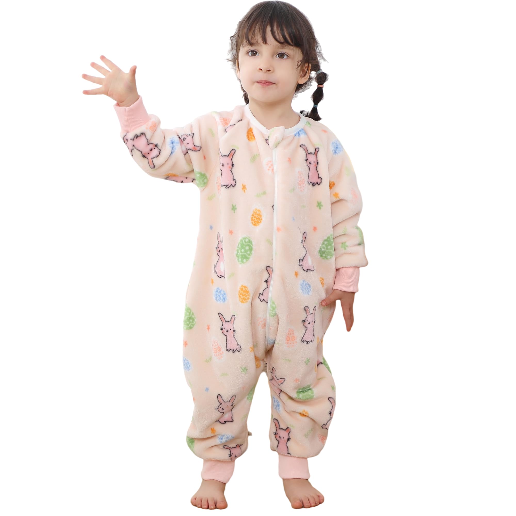COOKY.D Unisex Baby Girls Flannel Long Sleeve Sleeping Bags with Legs Toddler Zipper Cartoon Wearable Blanket,Rabbit 2-3 Years — image 1
