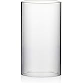 WGVI Hurricane Candle Holder Sleeve, Wide 5.5", Height 10", Clear Glass Cylinder Candleholder, Chimney Tube, Open Ended Candle Shade, 1 Piece