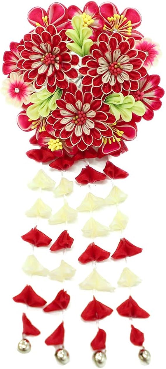 Amazon 髪飾り 成人式 振袖 前撮り 袴 花 菊 赤 白 オフホワイト ちりめん つまみ細工 下がり 藤下がり ビラ ビラ簪 鈴 鈴付き ラインストーン かんざし 簪 花魁 和 和装 大きい 豪華 ゆらゆら キラキラ おしゃれ 可愛い
