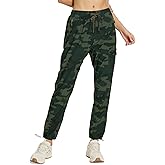 MOURCE Womens Hiking Pants Light Weight Quick Dry Elastic High Waist Cargo Joggers with 4 Zippered Pockets