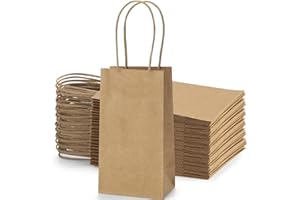 BagDream 100 Pack 3.5x2.4x6.7 Inches Mini Gift Bags Party Favor Bags Small Brown Gift Bags with Handles Bulk Kraft Paper Bags
