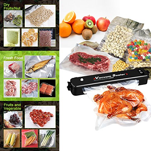 Vacuum Sealer, GEEDIAR Food Vacuum Sealer Machine, Compact Automatic Vacuum Sealing System for Dry & Moist Foods Preservation and Storage Including 15 Sealer Bags, Black