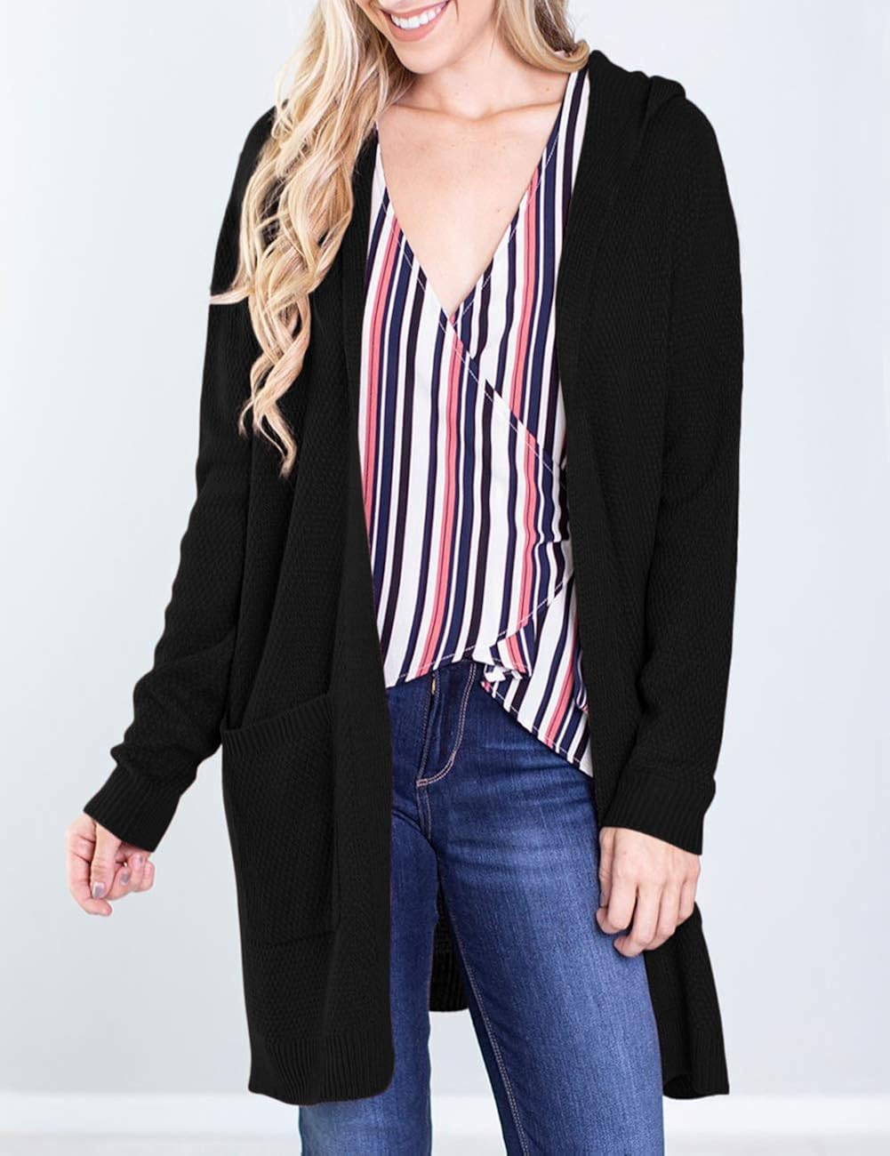 MEROKEETY Women's Long Sleeve Open Front Hoodie Knit Sweater Cardigan with Pockets at  Women’s Clothing store