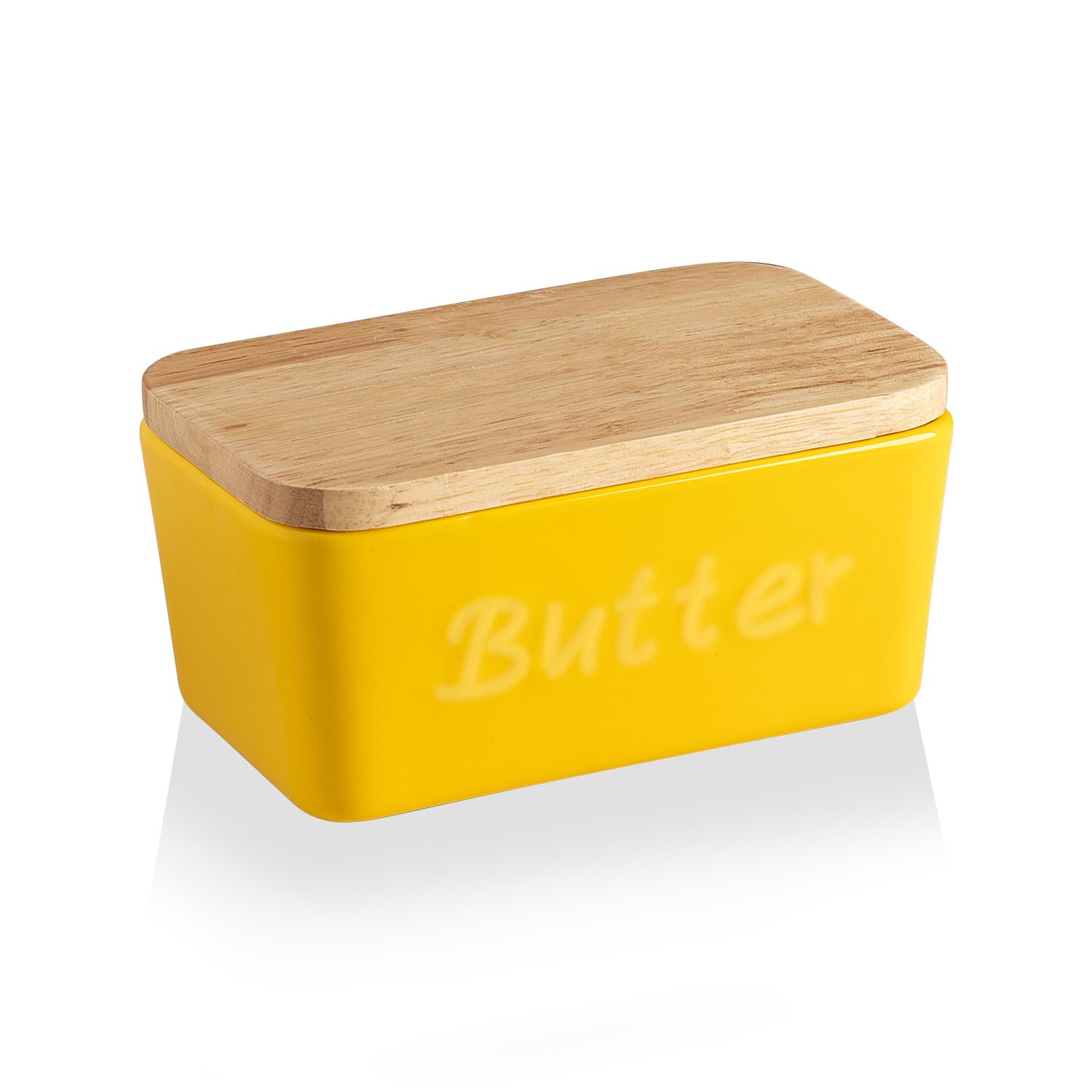 Sweejar Ceramic Butter Dish with Lid for Countertop,Butter Keeper with Thick Wood Lid,Butter Keeper for Counter or Fridge, Butter Holder Storage Kitchen Decor and Accessories for Kitchen Gifts