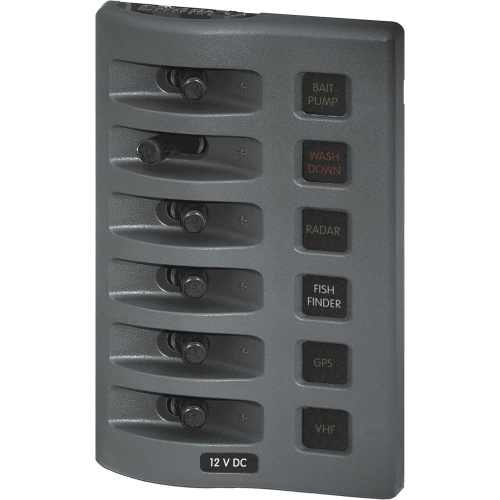 Blue Sea Systems 4306 Switch Panel, WeatherDeck, 6 Pos., Gray, 12V — image 1
