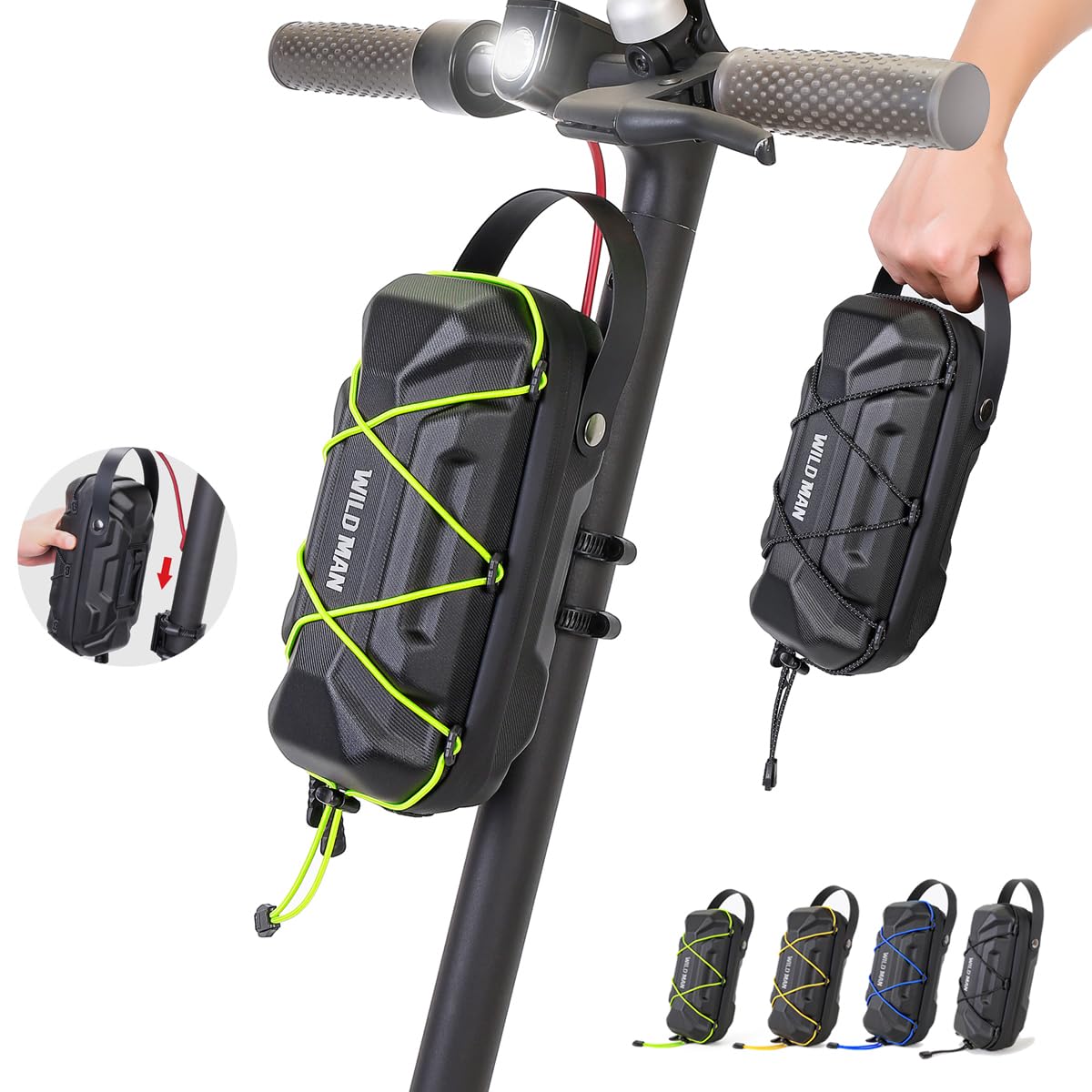 Photo 1 of WILD MAN 2L Rainproof Quick Release Bike Handlebar Bag Hard Shell Waterproof Scooter Storage Bag for Kick Scooters Folding Bike Self Balancing Scooters MTB Bicycle Cycling(GD6X,Black)