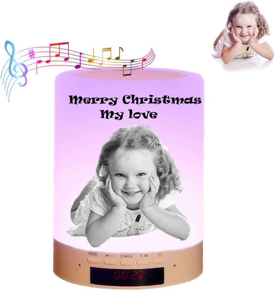 Personalized Photo Night Light Bluetooth Speaker, Bluetooth Speaker with Lights Bluetooth Speaker Lamp with USB Port for Bedroom Christmas Gifts