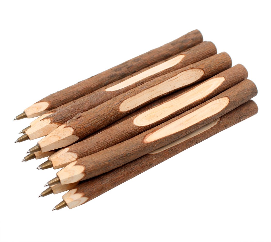 Hillento Handmade Wooden Ballpoint Pen, Vintage Creative Original Ecological Wood Ballpoint Pen, School Supplies, 10PCS, Long Style