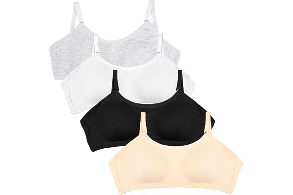 4 Pack Girls Sports Bra Training Bra, Kids Teen Sports Bra with Adjustable Eye Hooks and Straps