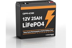 GRNOE 12V 25Ah LiFePO4 Battery, Up to 3000 Deep Cycles Rechargeable Lithium Battery with Built-in 20A BMS for Solar System, RVs, Power Wheels, Trolling Motors, Scooters, Camping, etc.
