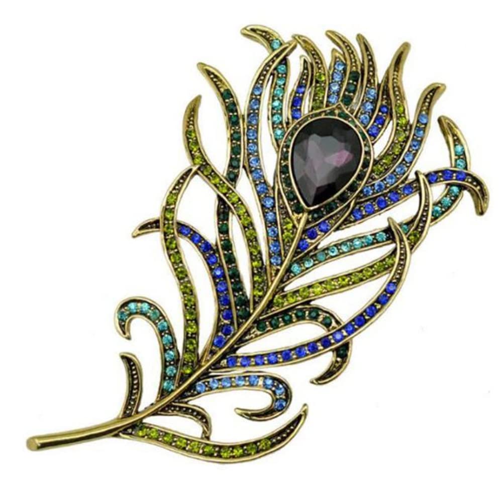 Crystal Peacock Feathers Brooch Boho Enamel Animal Bird Pins Vintage Brooches Wedding Fashion Accessories for Clothes