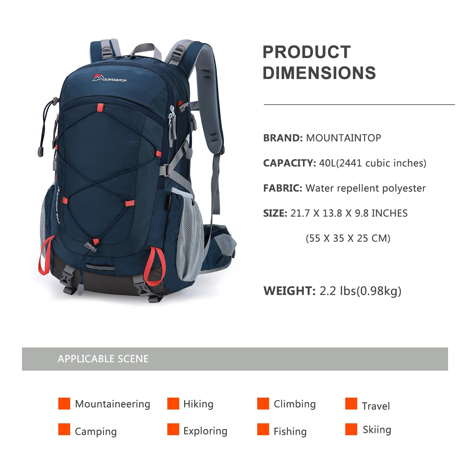 Mountaintop 40L Wanderrucksack Herren Damen Trekkingrucksack mit Regenhülle Multifunktionale Camping Klettern Reisen Outdoor Rucksäcke (Blau orange) 2
