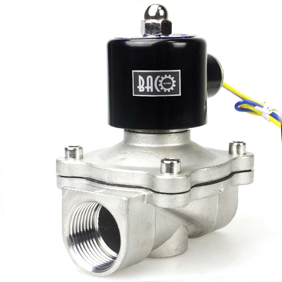 BACOENG 1" DC24V Electric Solenoid Valve (BSP, Stainless Steel, Normally Closed)