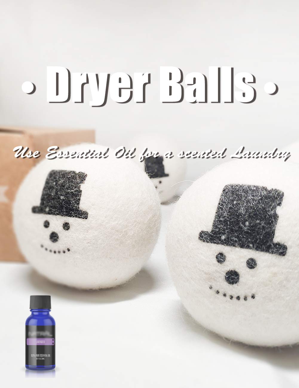 OHOCO Wool Dryer Balls 6 XL Pack from Organic Natural Wool for Laundry, Fabric Softening - Anti Static, Baby Safe, No Lint, Odorless and Reusable, Snowman