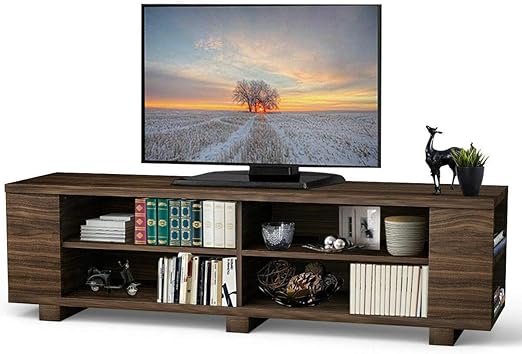 Amazon Com Almacen Dark Wooden 3 Layers Tv Stand Home Entertainment Media Dvd Player Video Gaming System Storage Cabinet 4 Open Storage Shelves 4 Cable Management Holes Easily Accommodates Up To 60 Smart