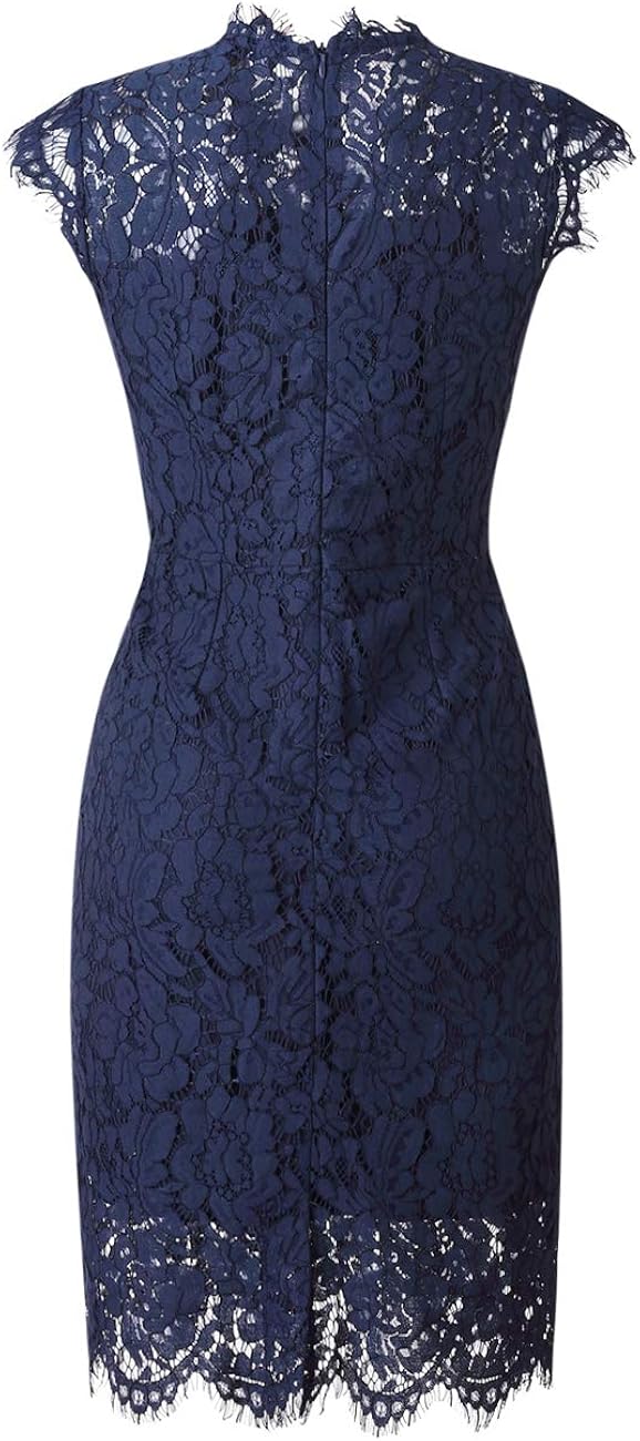 MEROKEETY Women's Sleeveless Lace Floral Elegant Cocktail Dress Crew Neck Knee Length for Party: Clothing