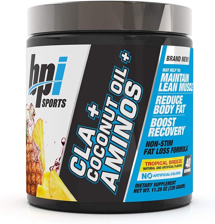 BPI Health CLA + Coconut Oil + Aminos, Non Stimulant Fat Loss Supplement Powder, Tropical Breeze, 40 Servings,11.28oz: Health & Personal Care
