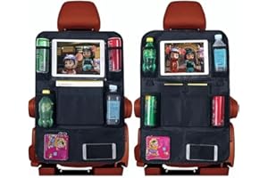B BOLANY Car Backseat Organizer with 10.1'' Tablet Holder, 9 Storage Pockets, Waterproof & Durable Car Storage, Road Trip Essentials for Kids, Black, 2 Pack
