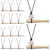 Quelay 12 Pcs Baseball Party Favors: Baseball Bat Necklace with Wooden Bat Pendant for Team Gift, Sport Party Supplies