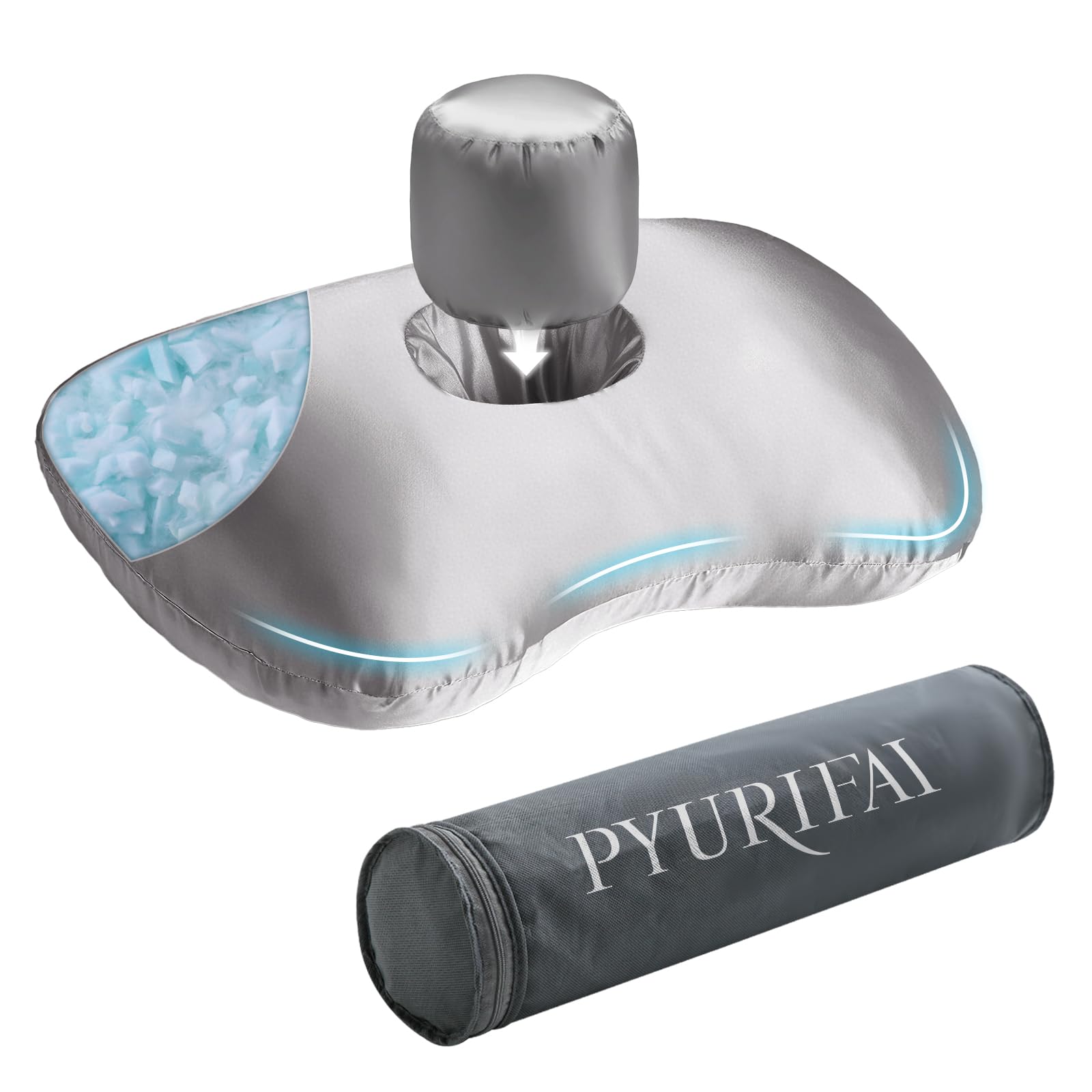 Photo 1 of Piercing Pillow - Ear Piercing Pillow With Foam Plug, Adjust Shredded Memory Foam Picrcing Pillow For Side Sleepers, Donut Piliow For Ear With 4x4''Hole, Ergonomic Curved Design, Satin pillowcase grey