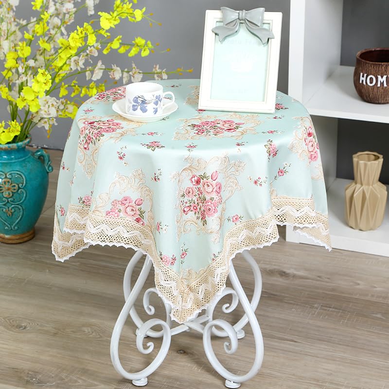 USTIDE Rustic Floral Table Cover Lace Edge Table Cloth Vintage Luxurious Tablecloth,120x120cm