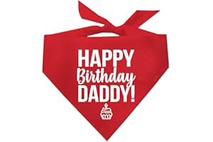 TEES & TAILS Happy Birthday Daddy! Dog Bandana (170, Red OS)