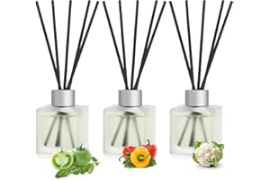Aeeteek 3-Pack Reed Diffuser Set, Tomato/Sweet Pepper/Cauliflower Scented Oil, 10fl oz (300ml) Vegetable Essential Oil with Diffuser Sticks, Bathroom Air Freshener, Home Fragrance for Room Decor