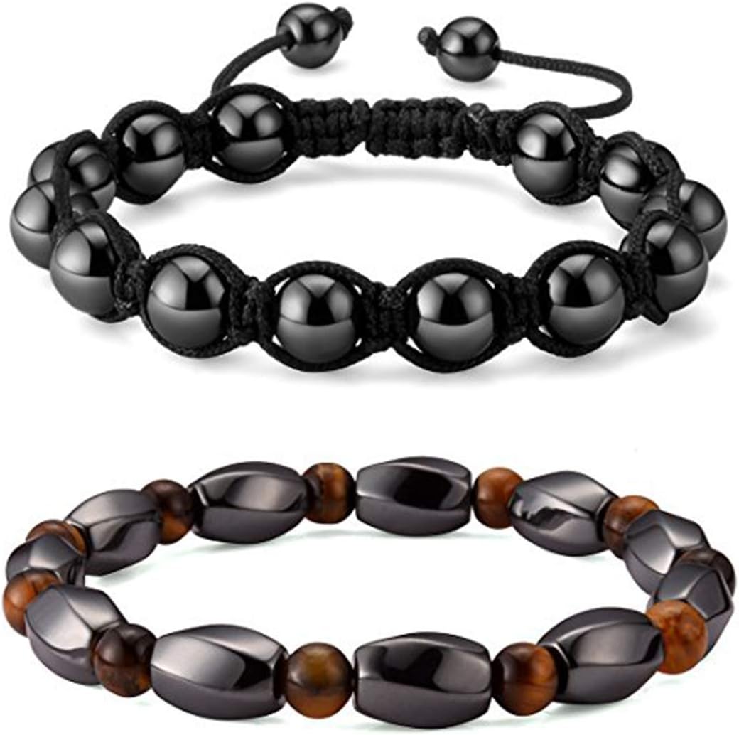 Cat Eye Jewels Healing Energy Beaded Bracelet Magnetic Hematite Lava Rock Chakra Bead Black Agate Beads Macrame Bracelets for Men Women