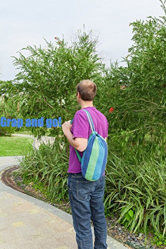 OnCloud Double Hammock for Travel Camping Backyard, Porch, Outdoor or Indoor Use, Carrying Pouch Included Blue/Green Stripes
