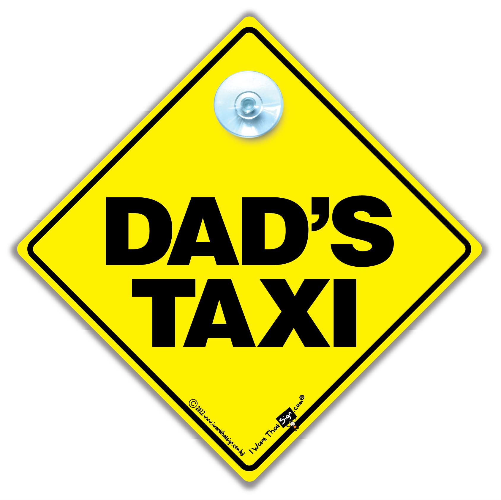 Dad's Taxi Car Sign - Baby on Board, Yellow Text, Bumper Sticker, Decal