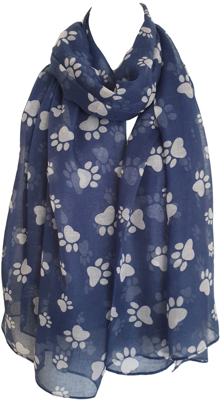 GlamLondon Women's Paw Print Scarf Animal Cats Dogs Paws Wraps Shawl Scarves (Blue)