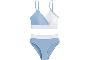 Milumia Girl's Cute Two Piece Swimsuit V Neck Spaghetti Strap Wireless Bikini Set