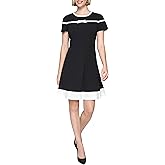 Karl Lagerfeld Womens Bow Detail Short Sleeve Recycled Scuba Crepe a Line Dress