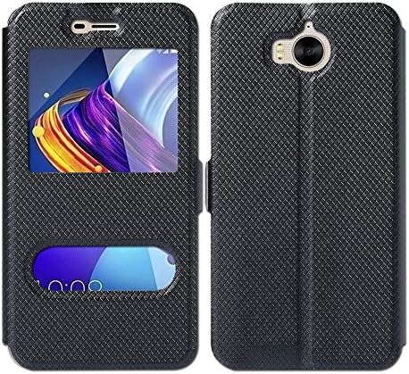Huawei Y6 2017 Case / Y5 2017 Case / Nova Young Case, JMPin [View Window] Flip Case Cover with Kickstand [Magnetic Closure] for Huawei Y6 2017/Y5 2017/Nova Young Case (black)