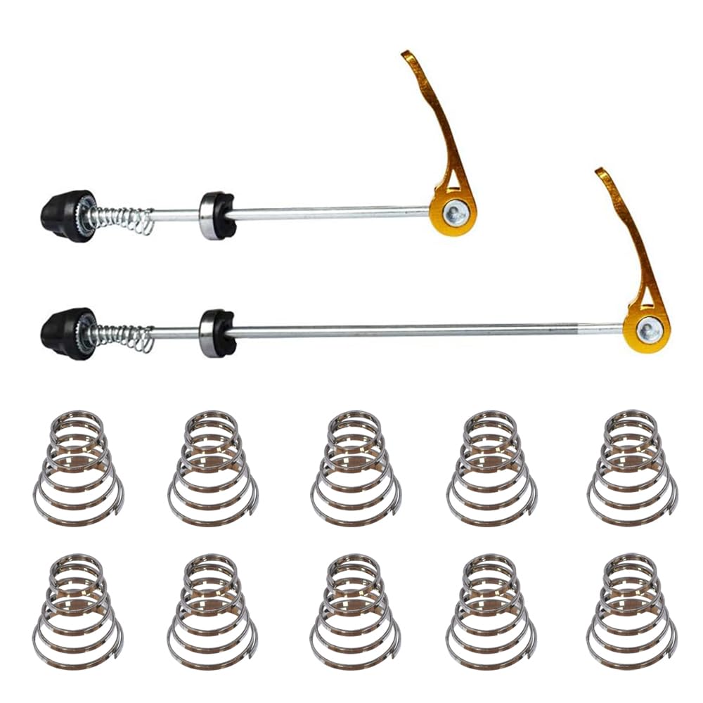 Yuauy Bicycle Quick Release Skewers Axle Front Rear Skewers Steel Wheel Rod +10 pcs Spring Replacements for Mountain Bike Road Bike Golden