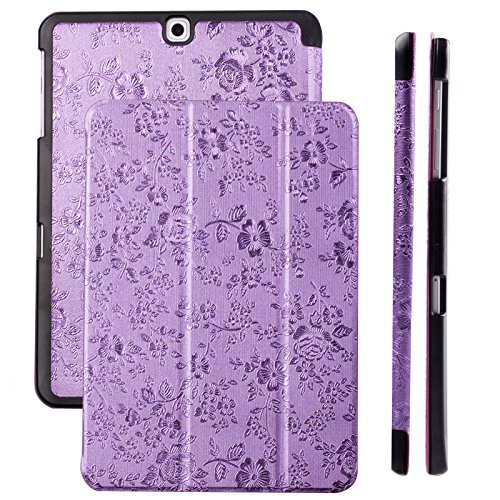 Samsung Galaxy Tab S2 9.7 Case | Bouquet purple | iCues Ancho Cover with Stand | other Leather - color variations available | Protective Flip Wallet Bling Glitter Floral Flower Chrome Girl Women