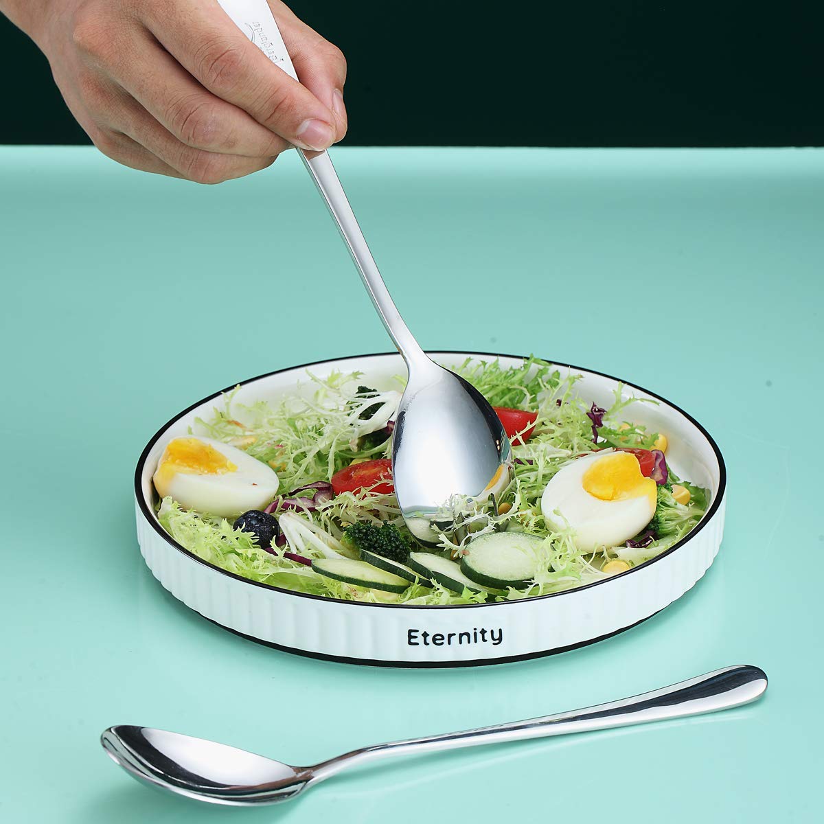 Salad Server Set, Berglander Stainless Steel Salad Serving Set, Salad Servers, Salad Spoon, Salad Fork, Pack of 2 (Shiny Silver)