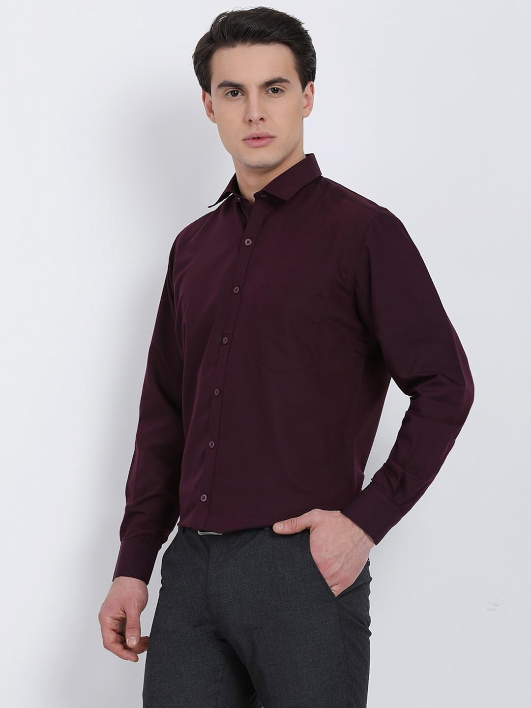 m express men's formal solid slim fit shirt