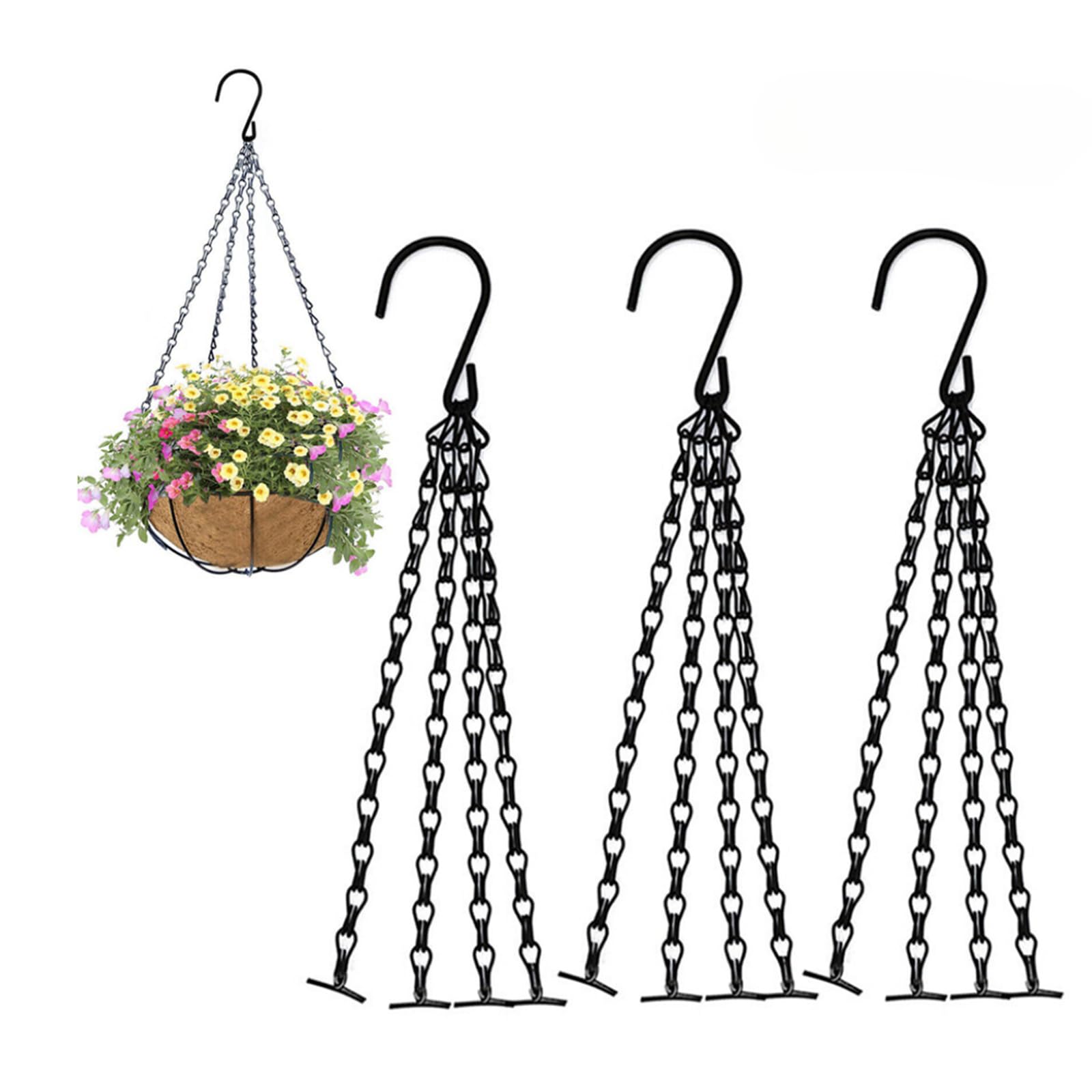 FS-ANZHE SHOP Pack of 3 Spare Replacement 4-Point Chains for 14Inch Easy Fill Baskets, Indoor Outdoor Flower Pots, Metal Chains for Hanging Plant Pot, Black