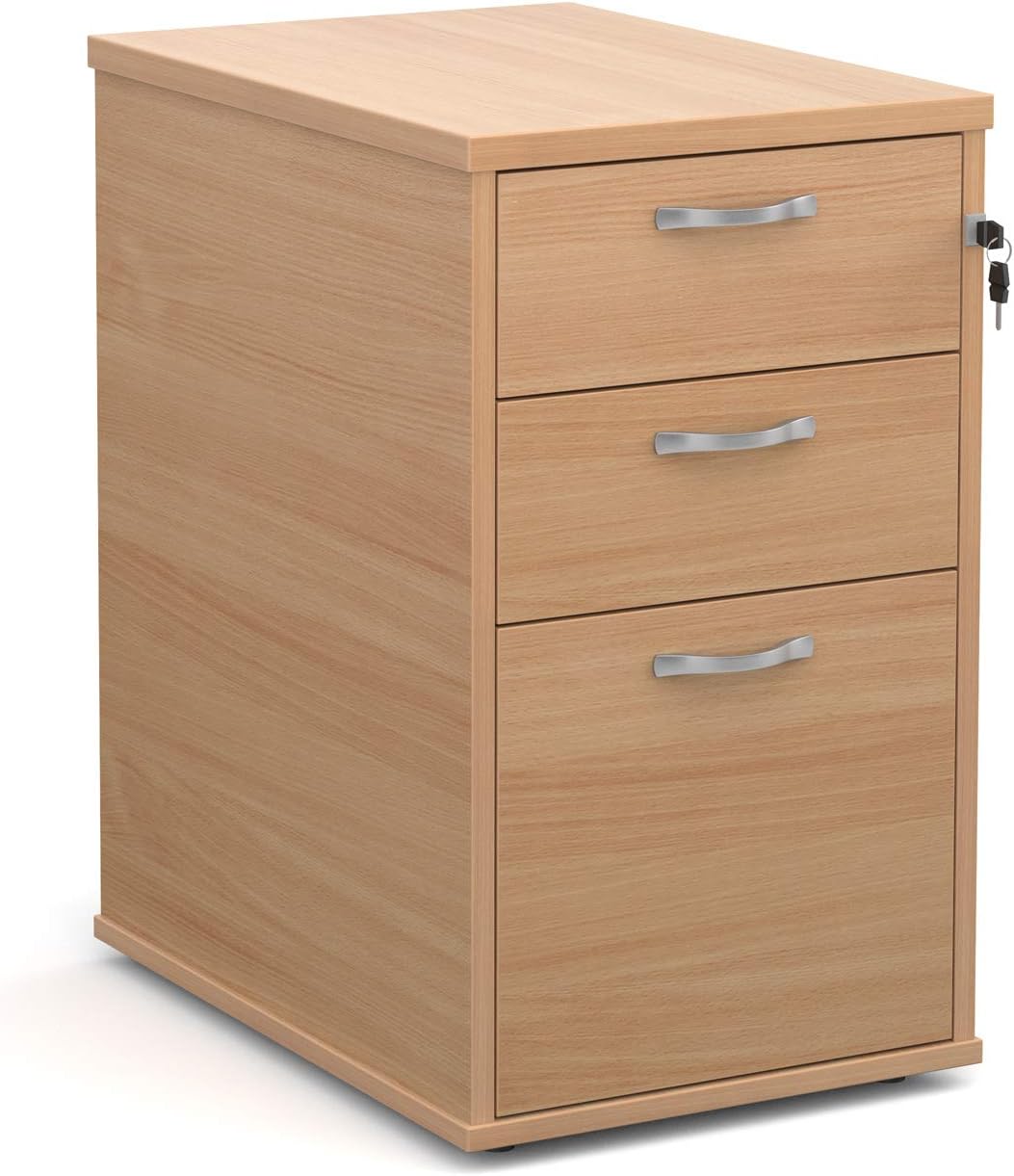 Desk high 3 drawer pedestal with silver handles 600mm deep, Beech Amazon.co.uk Kitchen & Home