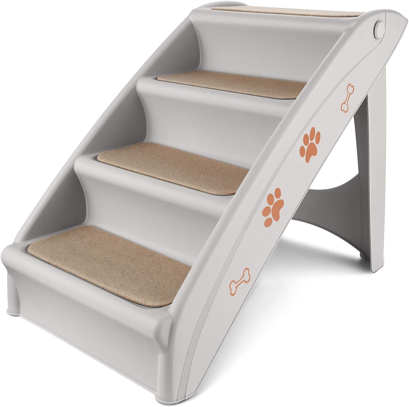 Flexzion Pet Stairs Folding Dog Cat Animal Step Ramp Ladder Foldable Plastic Portable for Tall Bed Indoor Outdoor Decor Supply Easy Store in Beige : Pet Supplies
