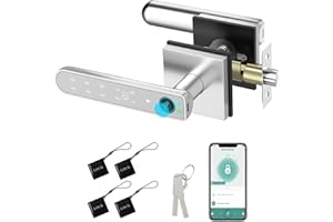 Foxgard Smart Fingerprint Door Lock:Fingerprint Door Knob-Biometric 5-in-1 Finger Print Door Lock-Smart Door Knob for Bedroom-APP Control-Easy Installation–Square Silver–1 Pack