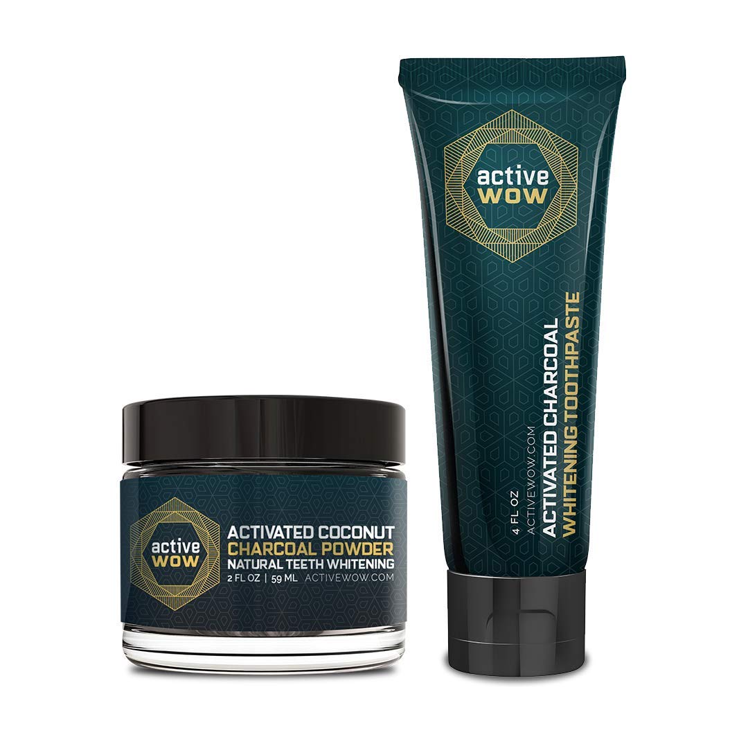 Active Wow Charcoal Teeth Whitening Powder + Toothpaste Bundle