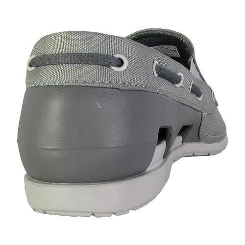 crocs Men's 15386 Beach Line Boat Slip-On Loafer,Smoke/Pearl White