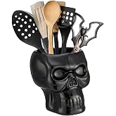 Yungyan Ceramic Skull Utensil Holder for Kitchen Gothic Accessories | Large Capacity, Skull Skeleton Pen Holder for Vanity Desk Bathroom Office Halloween Scary Party Decoration
