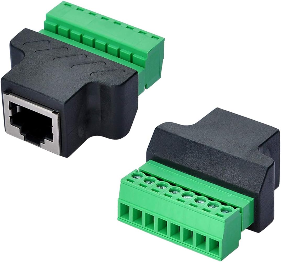 COVVY RJ45 Female To 8 Pin Screw Term Block Terminal Connector Cat7 Cat6 Cat5 Cat5e Ethernet Cable Extender Adapter CCTV Digital DVR Network Adapter In-Line Coupler (Female,2 PCS)