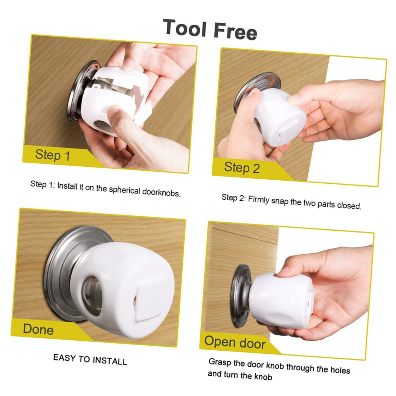Door Knob Locks 4pcs Locks Cover for Doors Handle Covers Home Child Safety Protector Toddlers Door Knob Round Office Kids Bumper Lock Baby Bedroom Proof Wall Plastic Guard